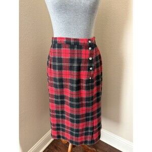 Karen Scott Women's Size 12 Red Black Plaid Wool Blend Flannel Skirt